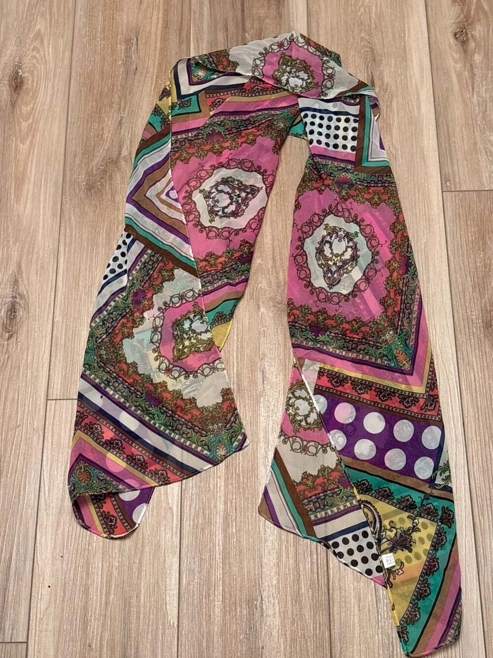 Cavalli & Versace Inspired Patchwork Scarf Long Multicolor Silk Blend